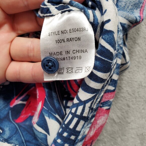 Ron Jon Surf Shop Hawaiian Tropical Shirt w Pink Flamingos Blue Flowers Men Sz L - Picture 4 of 9